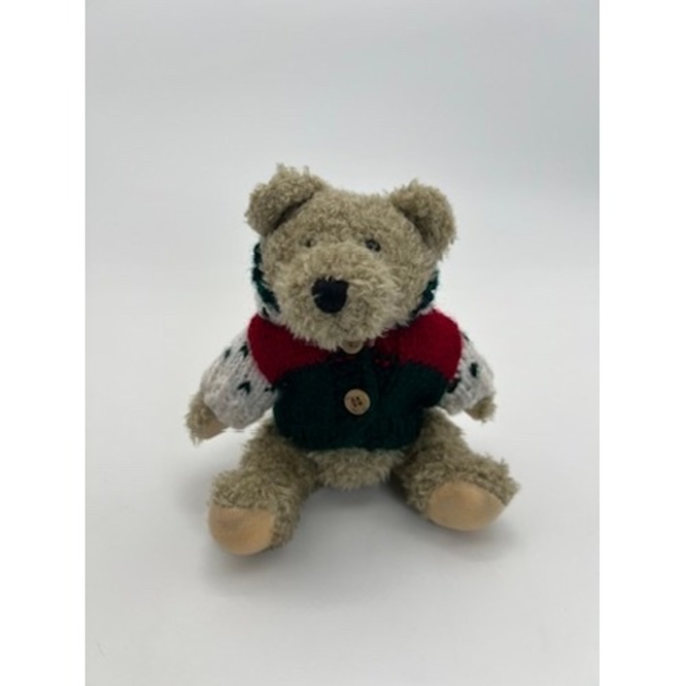 Hugfun International 2000 Plush Teddy Bear in Red Green Knit Hooded Sweater 7"